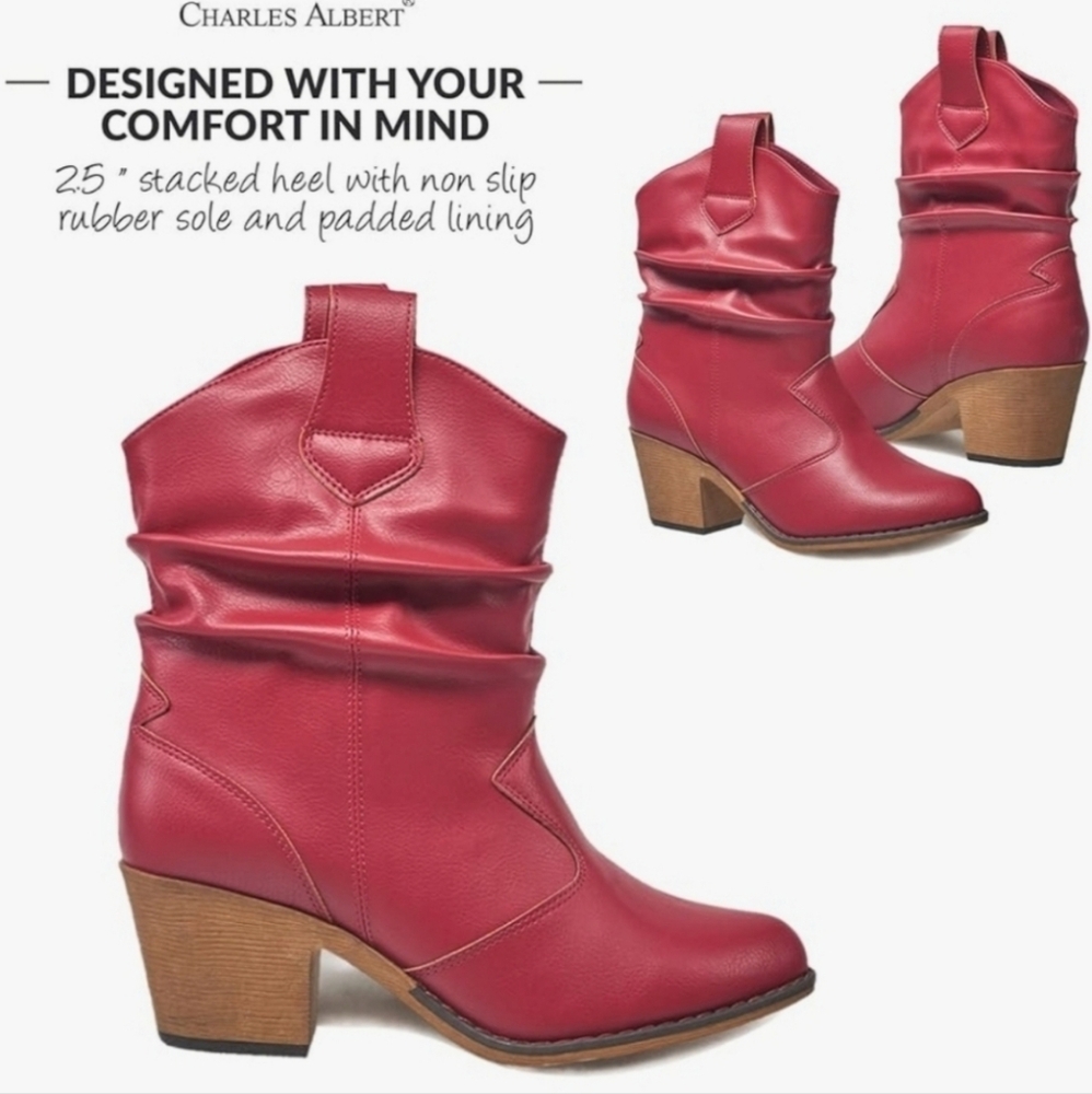 Charles Albert Red Modern Western BootsSize 8 Christmas Boots
